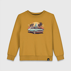 Свитшот хлопковый детский Ретро автомобиль на фоне города, цвет: горчичный