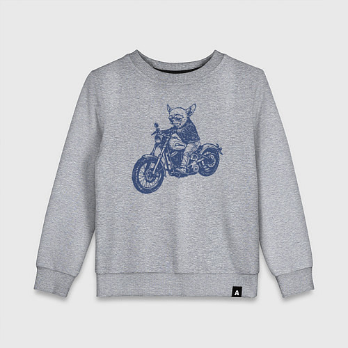Детский свитшот Той-терьер байкер на мотоцикле чоппере / Меланж – фото 1