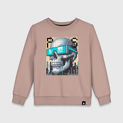 Свитшот хлопковый детский Pixel skull - ai art fantasy, цвет: пыльно-розовый