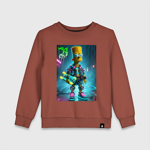Детский свитшот Барт Симпсон со скейтбордом под проливным дождём - / Кирпичный – фото 1