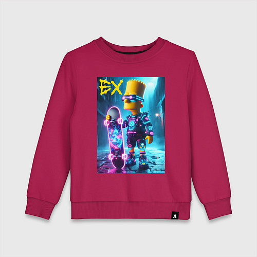 Детский свитшот Скейтбордист Барт Симпсон в ночном городе под дожд / Маджента – фото 1