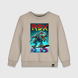 Свитшот хлопковый детский Tyrannosaur rex on a skateboard - ai art fantasy, цвет: миндальный