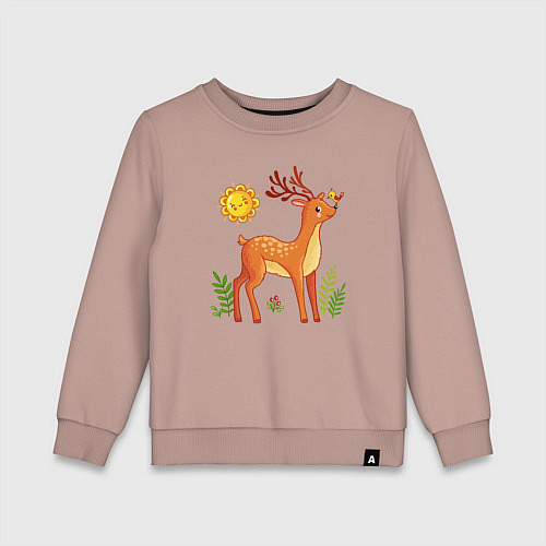 Детский свитшот Оленёнок на природе / Пыльно-розовый – фото 1