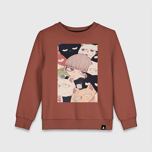 Детский свитшот Девушка с котиками / Кирпичный – фото 1