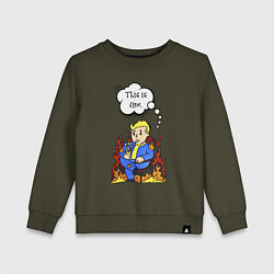 Свитшот хлопковый детский Vault boy in the fire, цвет: хаки