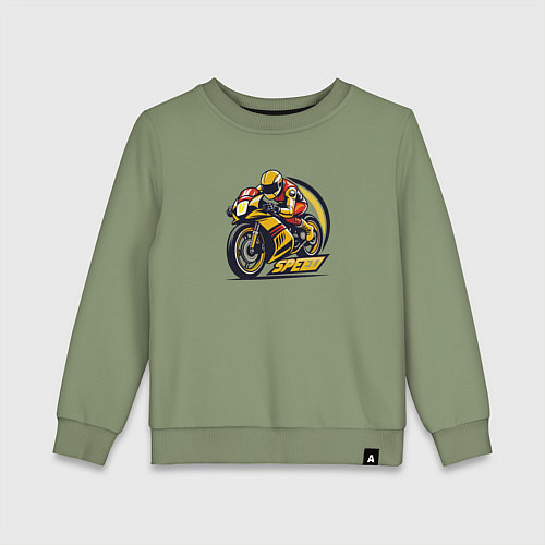 Детский свитшот Гонщик на гоночном мотоцикле / Авокадо – фото 1