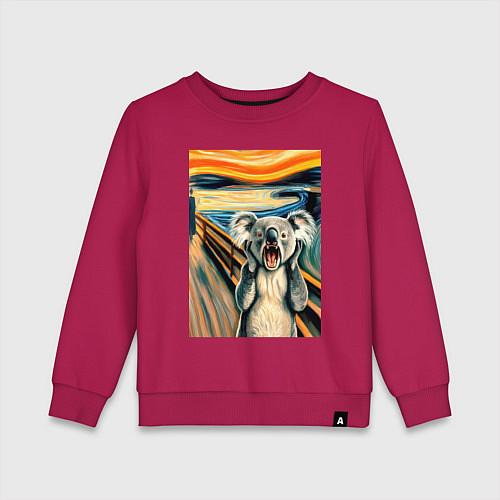 Детский свитшот Коала кричит на картине Эдварда Мунка - мем искусс / Маджента – фото 1