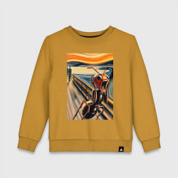 Свитшот хлопковый детский Муравей кричит на картине Эдварда Мунка - мем иску, цвет: горчичный