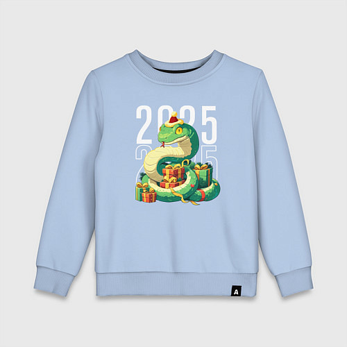 Детский свитшот Новогодняя зелёная змея 2025 / Мягкое небо – фото 1