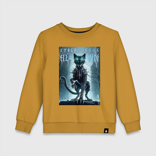 Детский свитшот Cyber black cat - halloween horror fantasy / Горчичный – фото 1