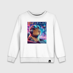 Свитшот хлопковый детский Capybara is a cool pilot - ai art fantasy, цвет: белый