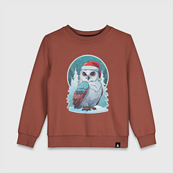 Свитшот хлопковый детский Полярная сова на фоне зимнего леса, цвет: кирпичный