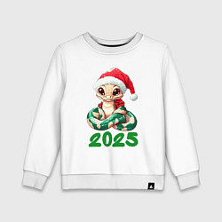 Свитшот хлопковый детский Милая змейка в новогодней шапочке 2025, цвет: белый