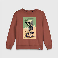 Свитшот хлопковый детский Прикольный черепок - хэллоуин, цвет: кирпичный