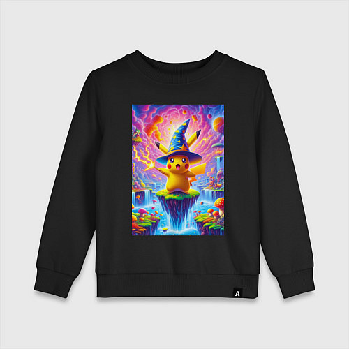 Детский свитшот Пикачу в шляпе в сказочной стране / Черный – фото 1