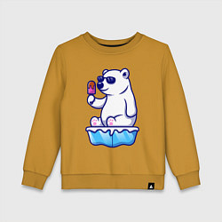 Свитшот хлопковый детский Мишка с мороженым, цвет: горчичный