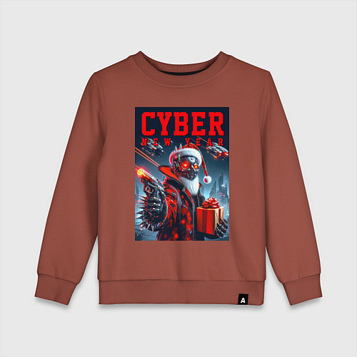 Детский свитшот Cyber Santa with a gun - ai art / Кирпичный – фото 1