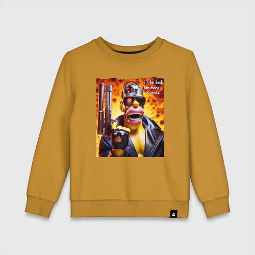 Детский свитшот Гомер Симпсон и Арнольд Шварценеггер - коллаба / Горчичный – фото 1