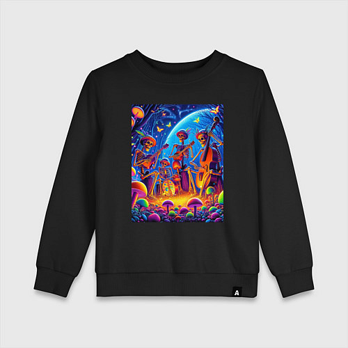 Детский свитшот Концерт ансамбля скелетов под луной / Черный – фото 1