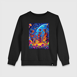 Свитшот хлопковый детский Концерт ансамбля скелетов под луной, цвет: черный