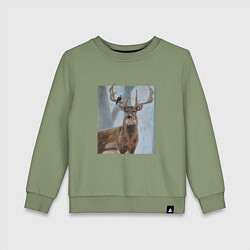 Свитшот хлопковый детский Олень и птица живопись, цвет: авокадо
