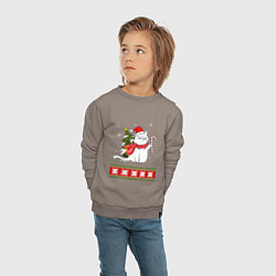 Свитшот хлопковый детский New year cat with candy, цвет: утренний латте — фото 2