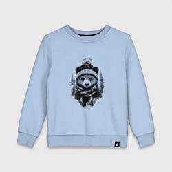 Свитшот хлопковый детский Мишка в шапке с помпоном, цвет: мягкое небо