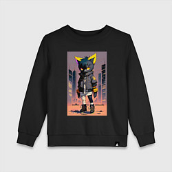 Свитшот хлопковый детский Уличный котёнок хулиган - нейроарт, цвет: черный