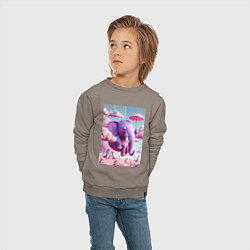 Свитшот хлопковый детский Розовый слон под зонтом в облаках, цвет: утренний латте — фото 2