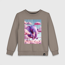 Свитшот хлопковый детский Розовый слон под зонтом в облаках, цвет: утренний латте
