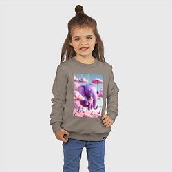 Свитшот хлопковый детский Розовый слон под зонтом в облаках, цвет: утренний латте — фото 2