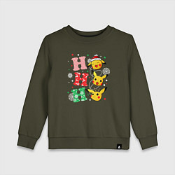 Свитшот хлопковый детский Pikachu ho ho ho, цвет: хаки