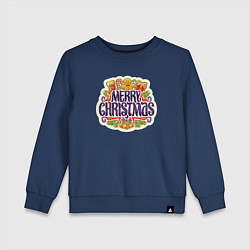 Свитшот хлопковый детский Merry christmas, цвет: тёмно-синий