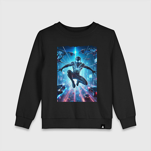 Детский свитшот Spider man - cyberpunk fantasy / Черный – фото 1