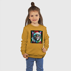 Свитшот хлопковый детский Новогодний кибер котик - нейроарт, цвет: горчичный — фото 2