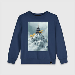 Свитшот хлопковый детский Тихий японский пейзаж, цвет: тёмно-синий