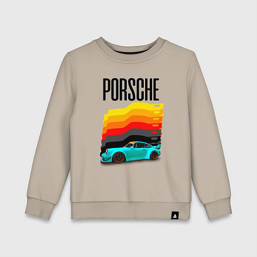 Детский свитшот Автомобиль Porsche на фоне флага Германии / Миндальный – фото 1