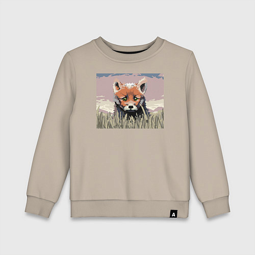 Детский свитшот Лис на фоне природы pixel art / Миндальный – фото 1
