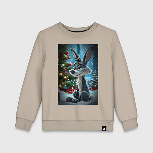 Детский свитшот Серый волк у елочки / Миндальный – фото 1