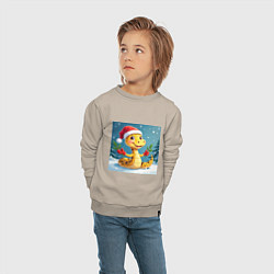 Свитшот хлопковый детский Символ 2025 нового года змея в шаке Санты, цвет: миндальный — фото 2