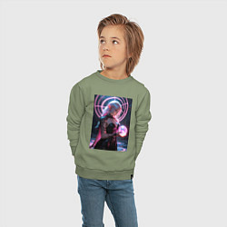 Свитшот хлопковый детский Эльфийка с магической сферой, цвет: авокадо — фото 2