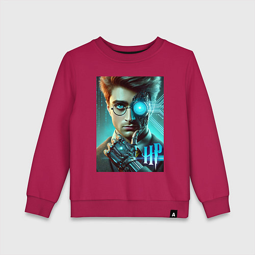 Детский свитшот Cyber Harry Potter - ai art neon fantasy / Маджента – фото 1