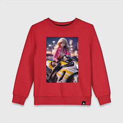 Свитшот хлопковый детский Barbie on a Kawasaki sports motorcycle, цвет: красный