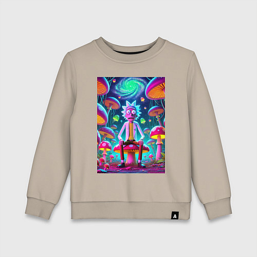 Детский свитшот Рик среди неоновых грибов - нейроарт фантазия / Миндальный – фото 1