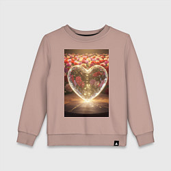 Свитшот хлопковый детский Кристальное сердце на фоне роз, цвет: пыльно-розовый