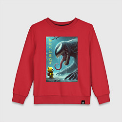 Свитшот хлопковый детский Baby and Symbiote - we are a Venom meme, цвет: красный