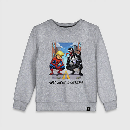 Детский свитшот Трамп-паук и Веном сидят на кортах - нейроарт / Меланж – фото 1