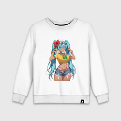 Свитшот хлопковый детский Miku Hatsune с цветком, цвет: белый