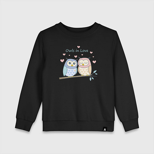 Детский свитшот Влюбленные совушки / Черный – фото 1