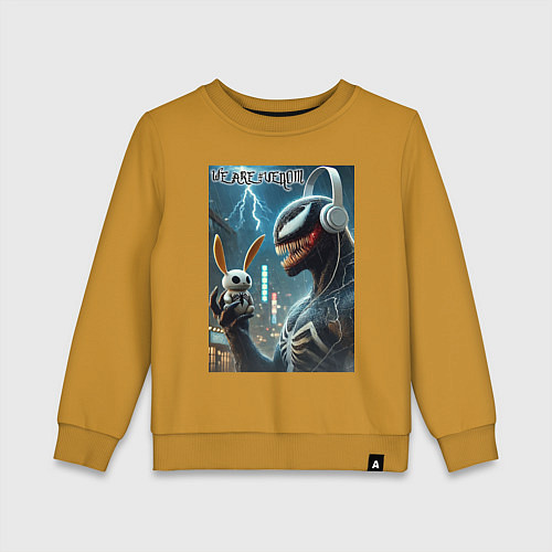 Детский свитшот Symbiote and rabbit - we are venom meme / Горчичный – фото 1